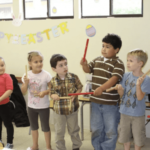 students working together to solve problems during Montessori peace education lessons