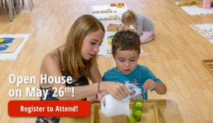 a child developing responsibility while cleaning up the Montessori classroom